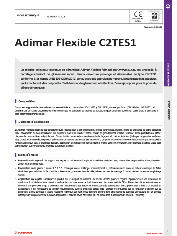 Fiche technique : Adimar Flexible C2TES1