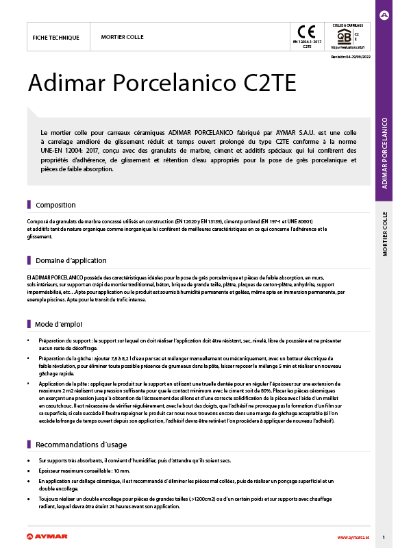Fiche technique : Adimar Flexible C2TES1
