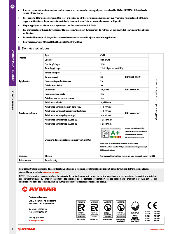 Fiche technique : Adimar Flexible C2TES1